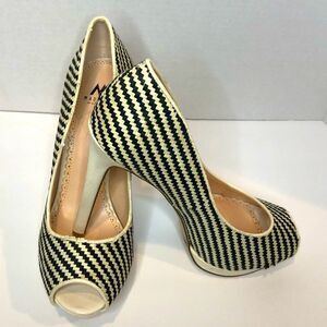Madison black and white geo design peep toe heels